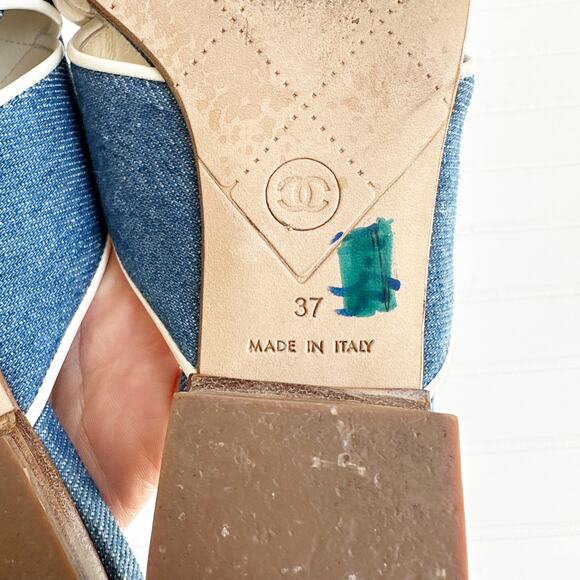 Chanel Blue Denim Camellia Flower Slip On Sandals Womens 37 - Picture 6 of 8